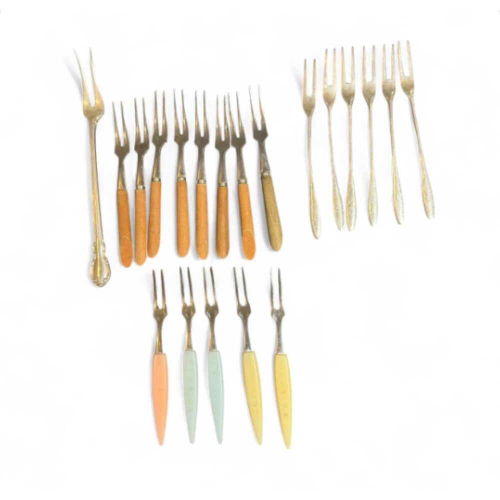 Vtg Cocktail Fork Lot Pickle Fork Mixed Set MCM Flatware Charcuterie Hostess